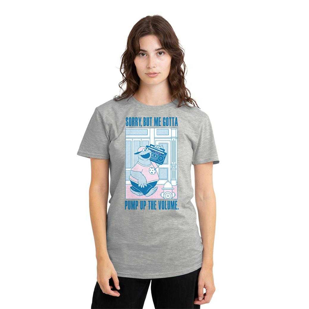 Athletic - Lifestyle - Sesame Street Womens-Ladies Pump Up The Volume Cookie Monster Heather T-Shirt