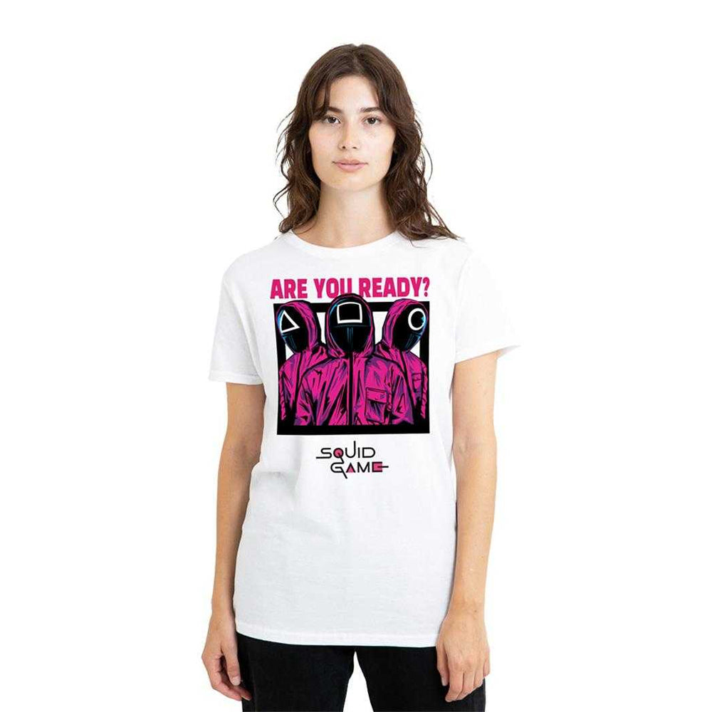 White - Lifestyle - Squid Game Womens-Ladies Are You Ready Guards Comic T-Shirt