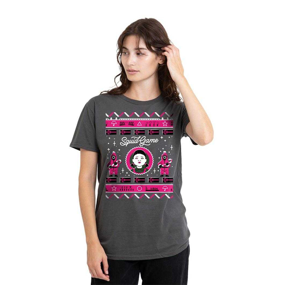 Charcoal - Lifestyle - Squid Game Womens-Ladies Fair Isle Christmas T-Shirt