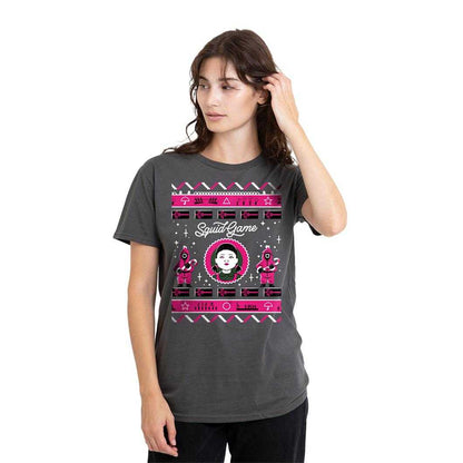 Charcoal - Lifestyle - Squid Game Womens-Ladies Fair Isle Christmas T-Shirt