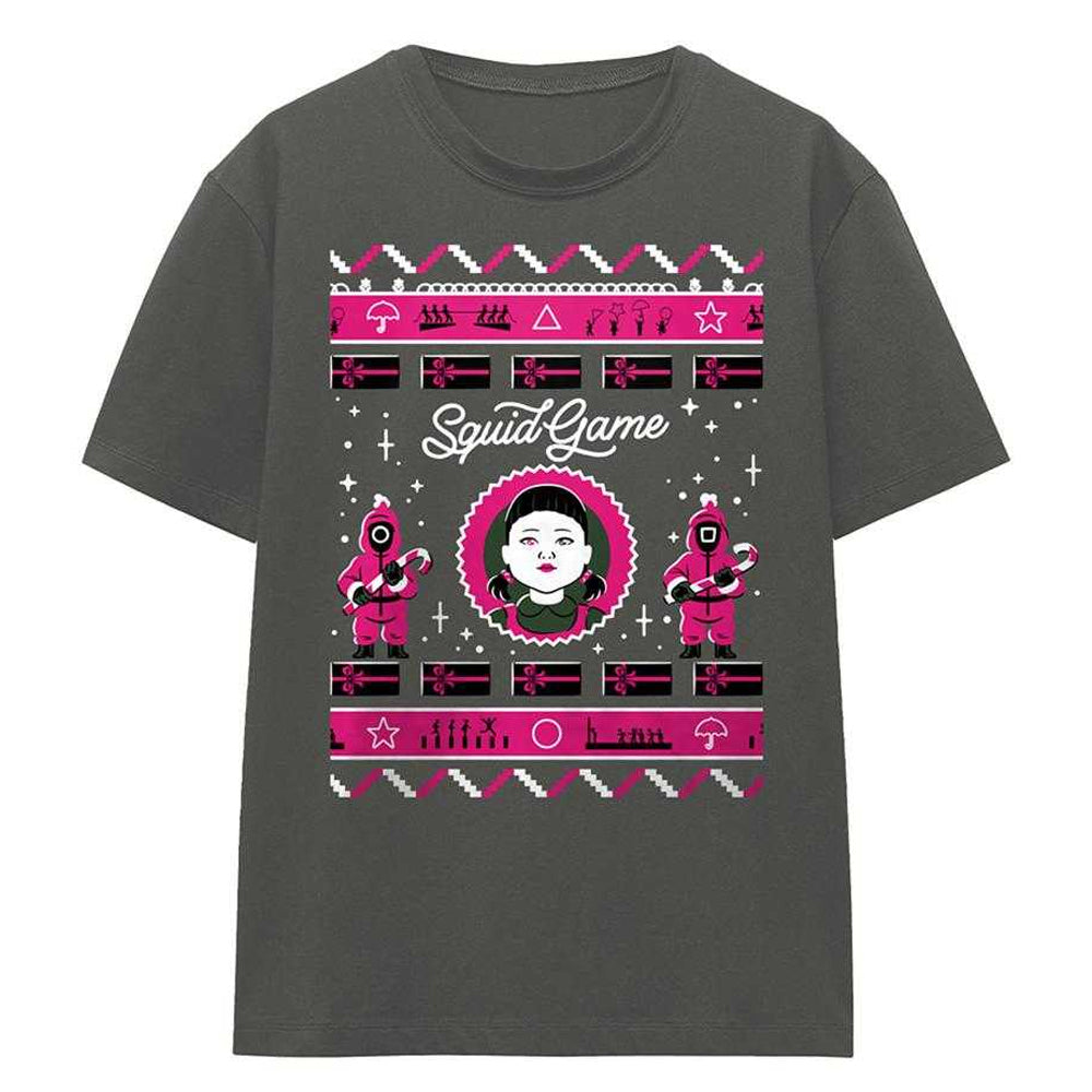 Charcoal - Front - Squid Game Womens-Ladies Fair Isle Christmas T-Shirt