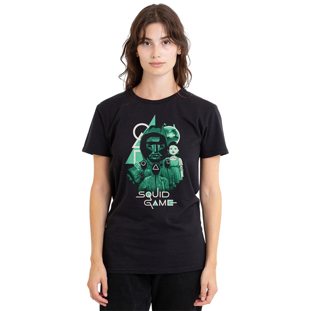 Black - Lifestyle - Squid Game Womens-Ladies Front Man Group Shot Overlay T-Shirt