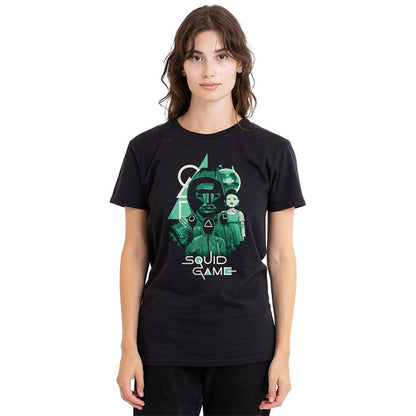 Black - Lifestyle - Squid Game Womens-Ladies Front Man Group Shot Overlay T-Shirt