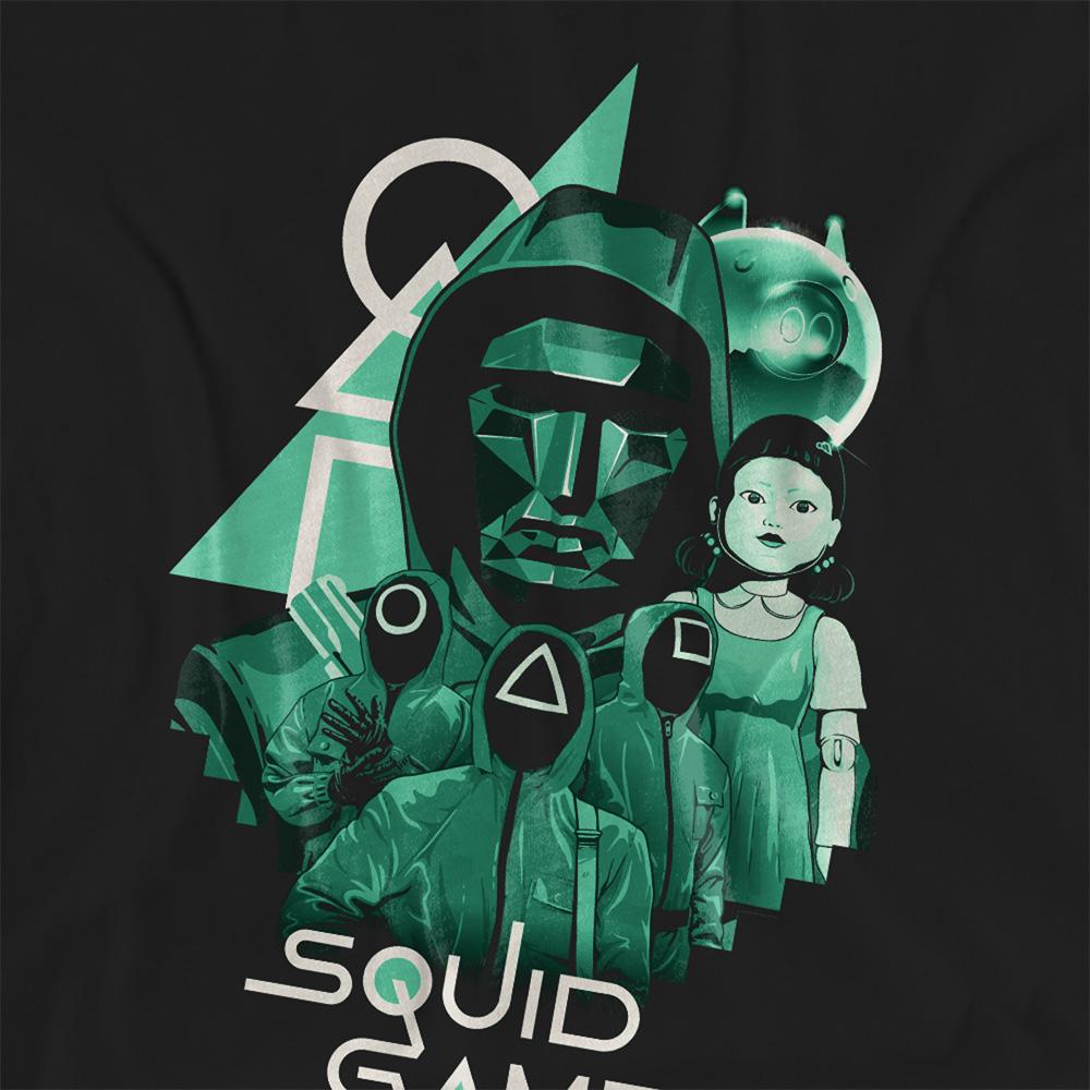 Black - Side - Squid Game Womens-Ladies Front Man Group Shot Overlay T-Shirt