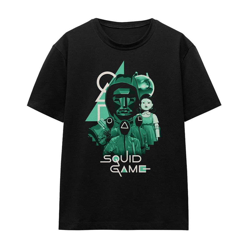 Black - Front - Squid Game Womens-Ladies Front Man Group Shot Overlay T-Shirt