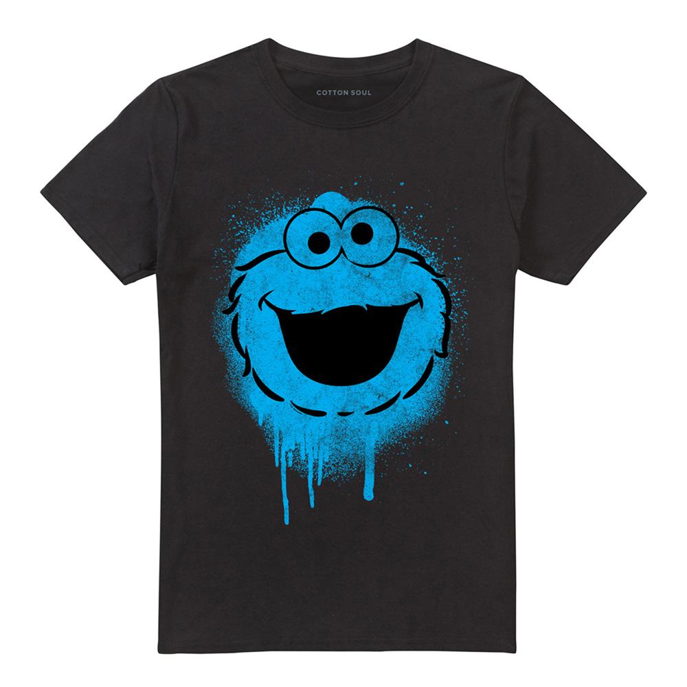 Black - Front - Sesame Street Unisex Adult Cookie Monster Graffiti T-Shirt