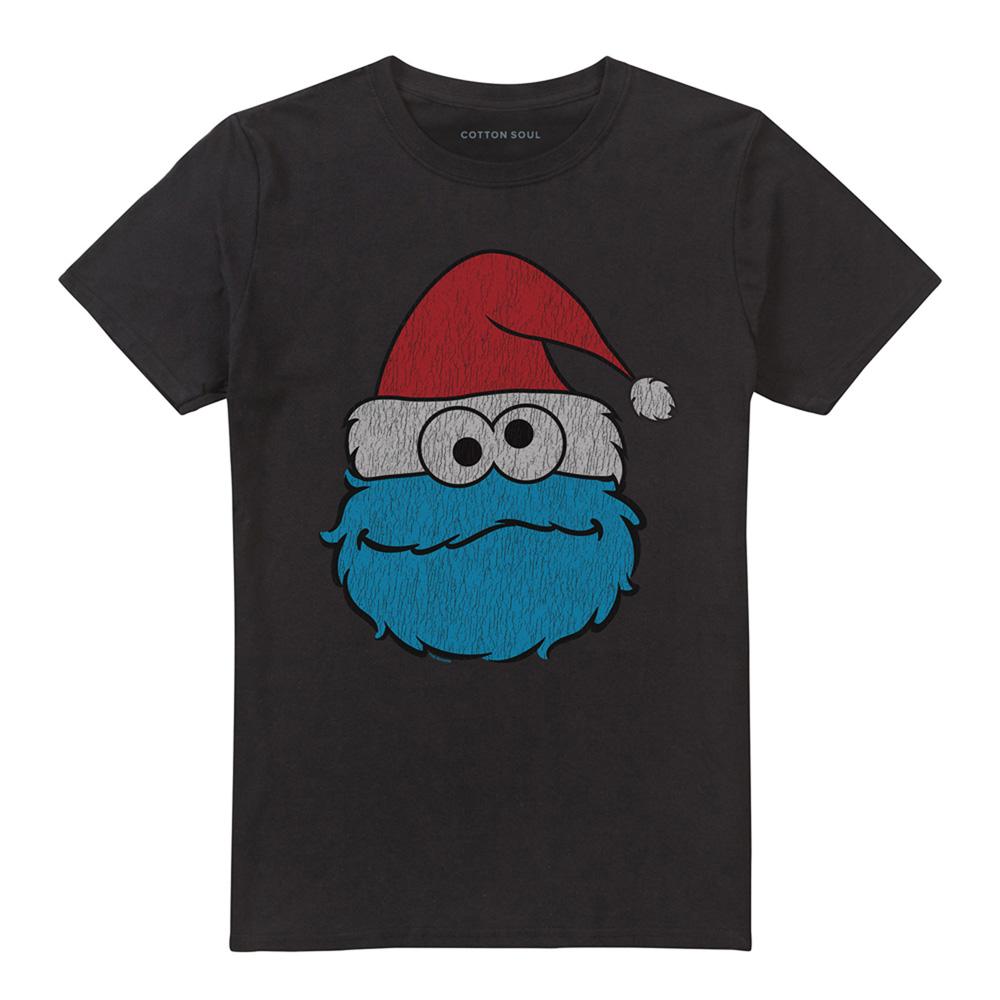 Black - Front - Sesame Street Unisex Adult Cookie Monster Christmas T-Shirt