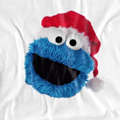 White - Side - Sesame Street Unisex Adult Cookie Monster Santa Hat T-Shirt