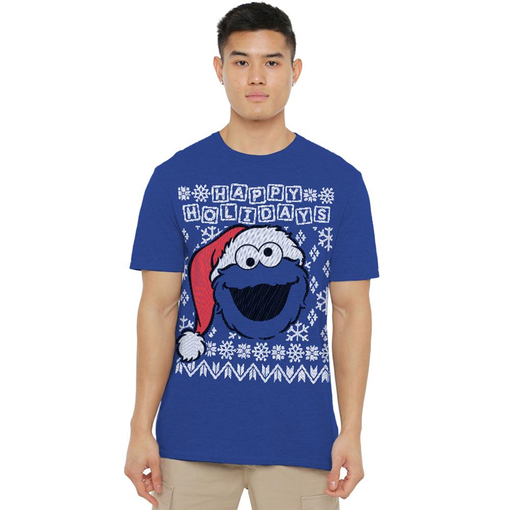 Royal Blue - Lifestyle - Sesame Street Unisex Adult Ugly Christmas Cookie Monster Heather T-Shirt