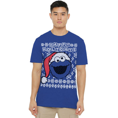 Royal Blue - Lifestyle - Sesame Street Unisex Adult Ugly Christmas Cookie Monster Heather T-Shirt