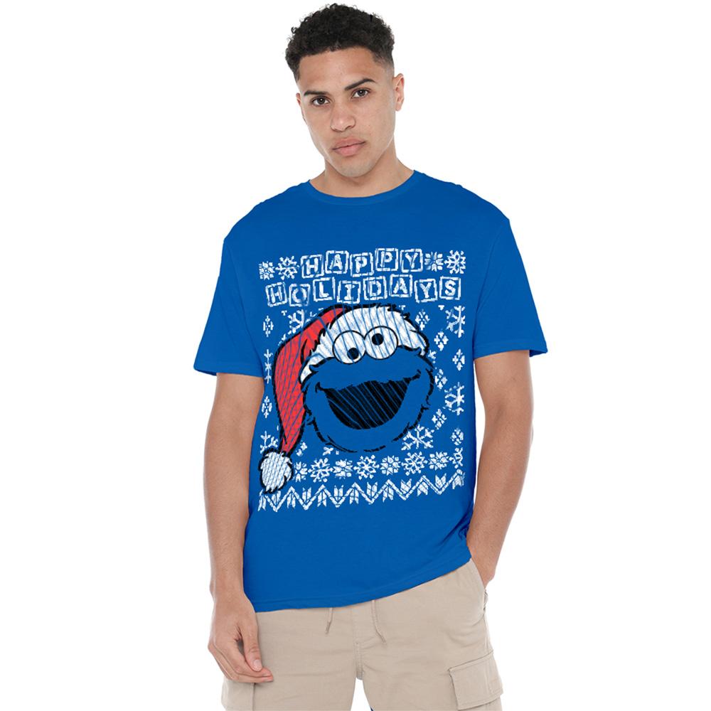 Royal Blue - Lifestyle - Sesame Street Unisex Adult Ugly Christmas Cookie Monster T-Shirt