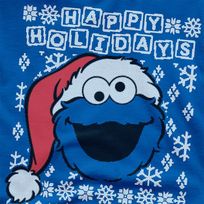 Royal Blue - Side - Sesame Street Unisex Adult Ugly Christmas Cookie Monster T-Shirt
