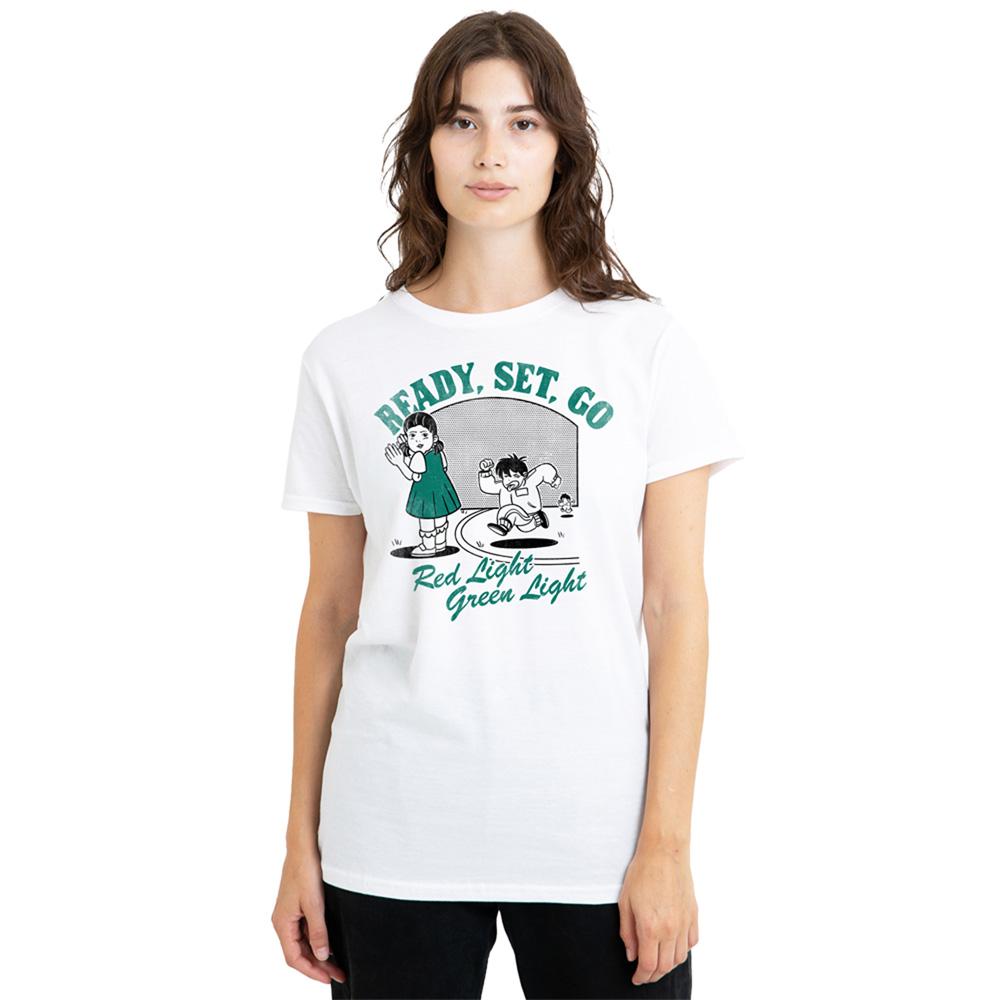 White - Lifestyle - Squid Game Womens-Ladies Red Light Green Light Fakeaway T-Shirt