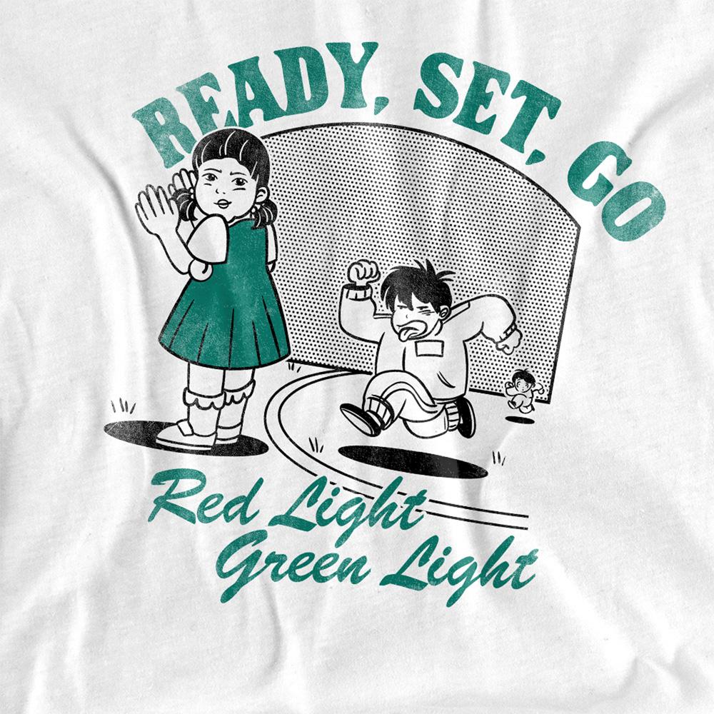White - Side - Squid Game Womens-Ladies Red Light Green Light Fakeaway T-Shirt