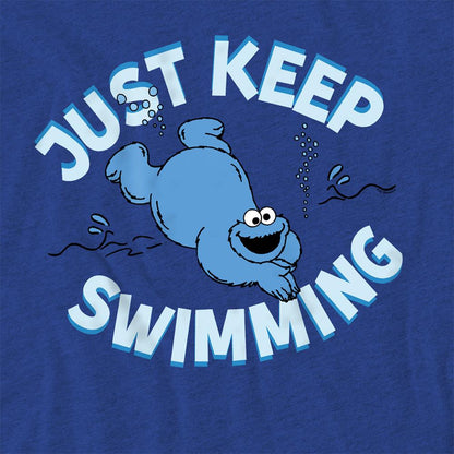 Royal Blue - Side - Sesame Street Unisex Adult Just Keep Jumping Cookie Monster T-Shirt