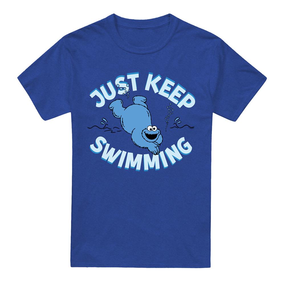 Royal Blue - Front - Sesame Street Unisex Adult Just Keep Jumping Cookie Monster T-Shirt