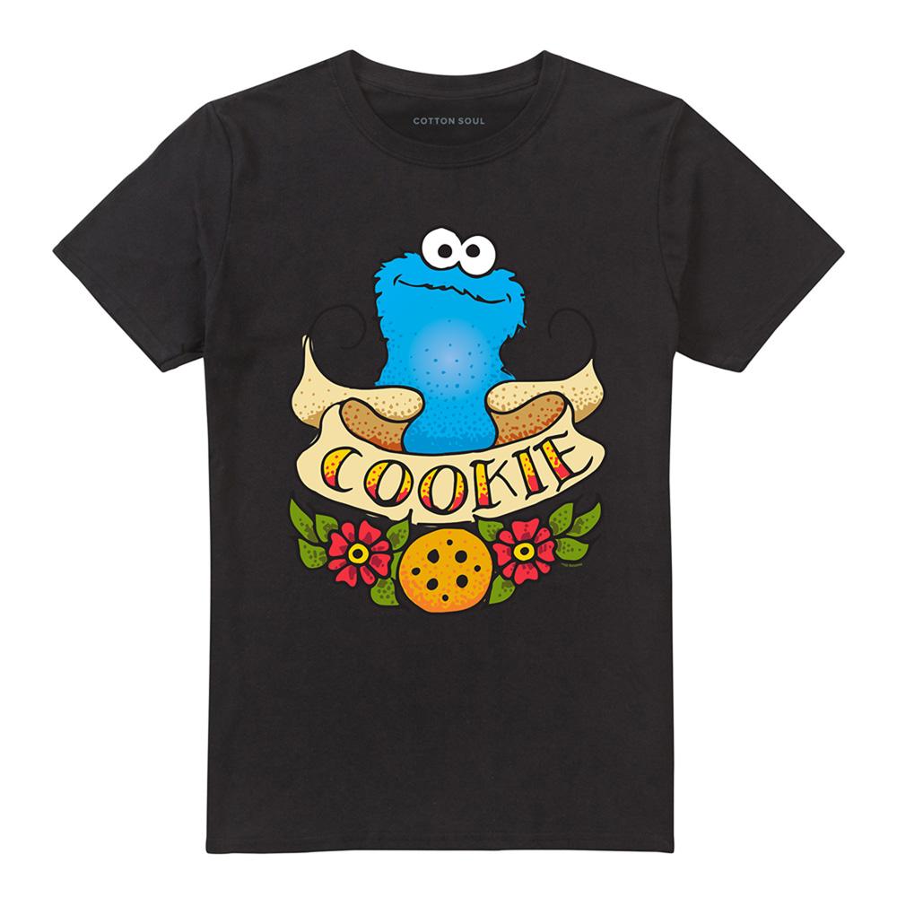 Black - Front - Sesame Street Unisex Adult Cookie Monster Tattoo T-Shirt