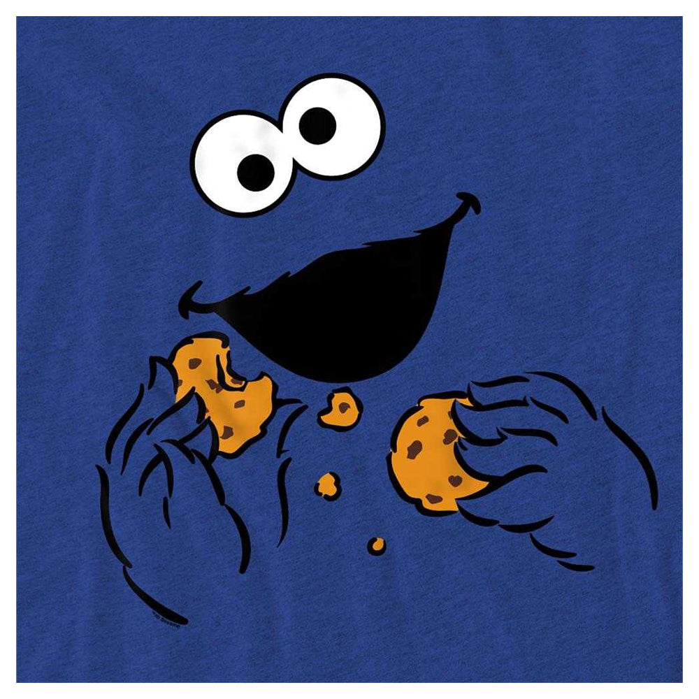 Royal Blue - Side - Sesame Street Unisex Adult Om Nom Cookie Monster Face T-Shirt