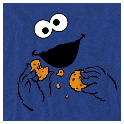 Royal Blue - Side - Sesame Street Unisex Adult Om Nom Cookie Monster Face T-Shirt