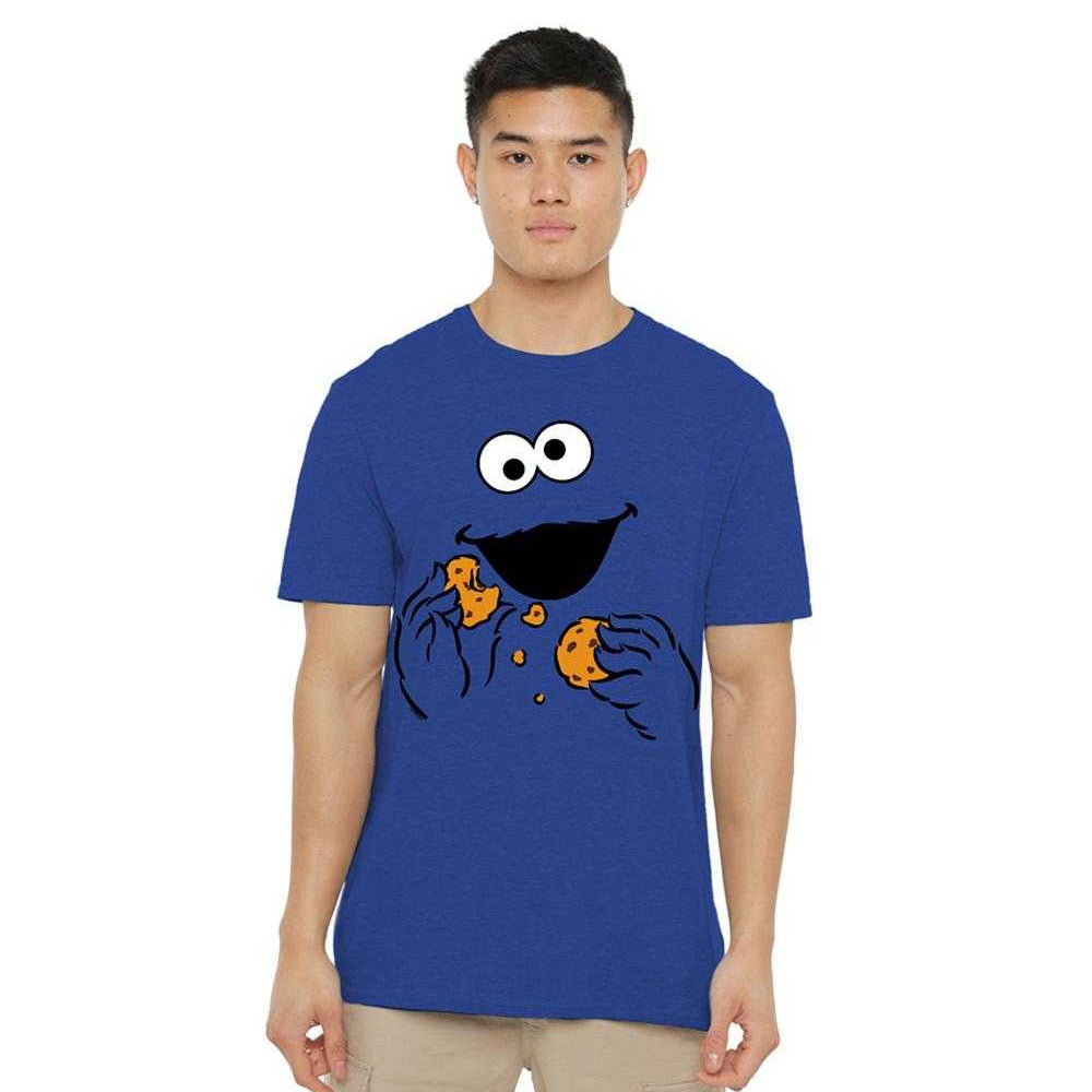 Royal Blue - Lifestyle - Sesame Street Unisex Adult Om Nom Cookie Monster Face T-Shirt