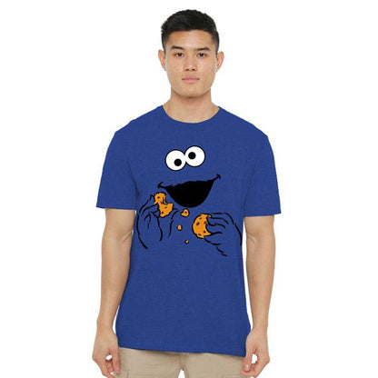 Royal Blue - Lifestyle - Sesame Street Unisex Adult Om Nom Cookie Monster Face T-Shirt