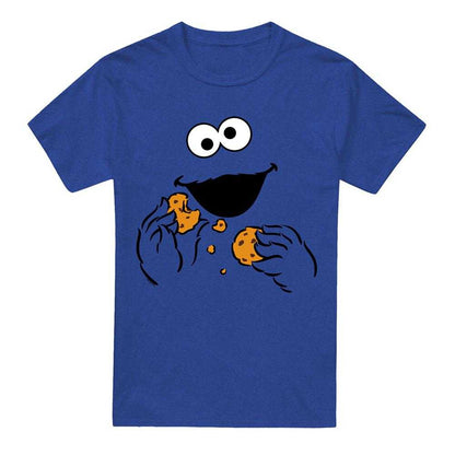 Royal Blue - Front - Sesame Street Unisex Adult Om Nom Cookie Monster Face T-Shirt
