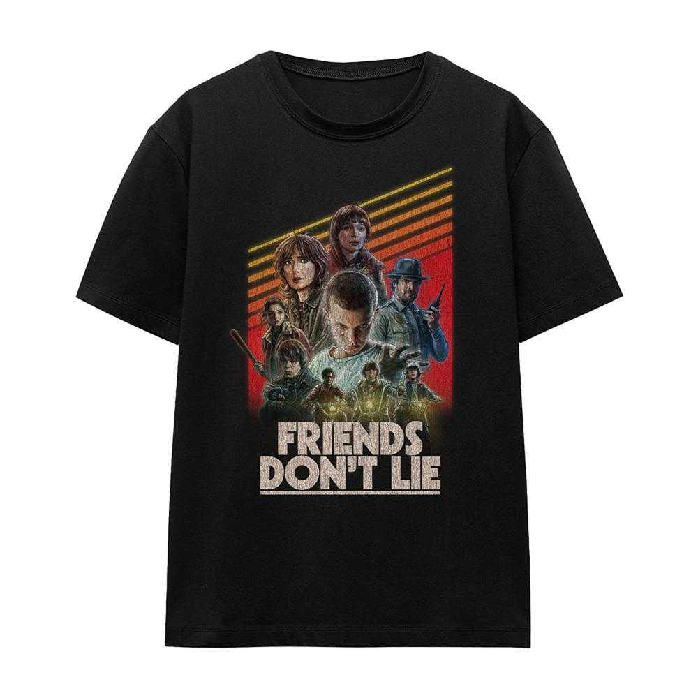 Black - Front - Stranger Things Womens-Ladies Friends Don´t Lie T-Shirt