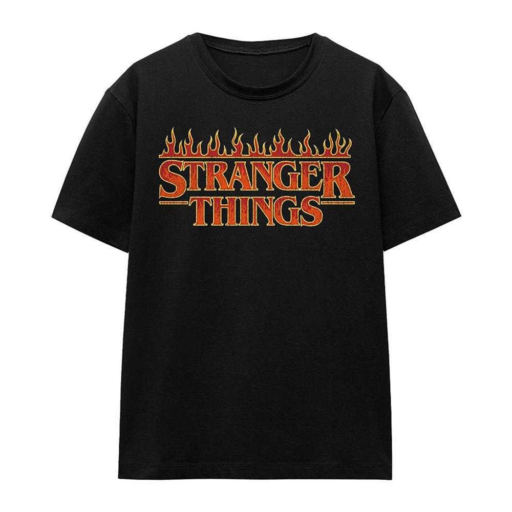 Black - Front - Stranger Things Womens-Ladies Flamingo Logo T-Shirt