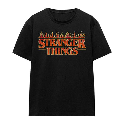 Black - Front - Stranger Things Womens-Ladies Flamingo Logo T-Shirt