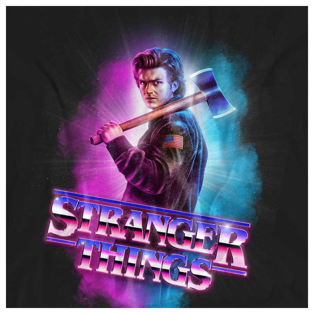Black - Side - Stranger Things Womens-Ladies Steve Harrington Burst T-Shirt