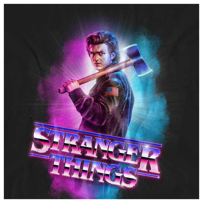 Black - Side - Stranger Things Womens-Ladies Steve Harrington Burst T-Shirt