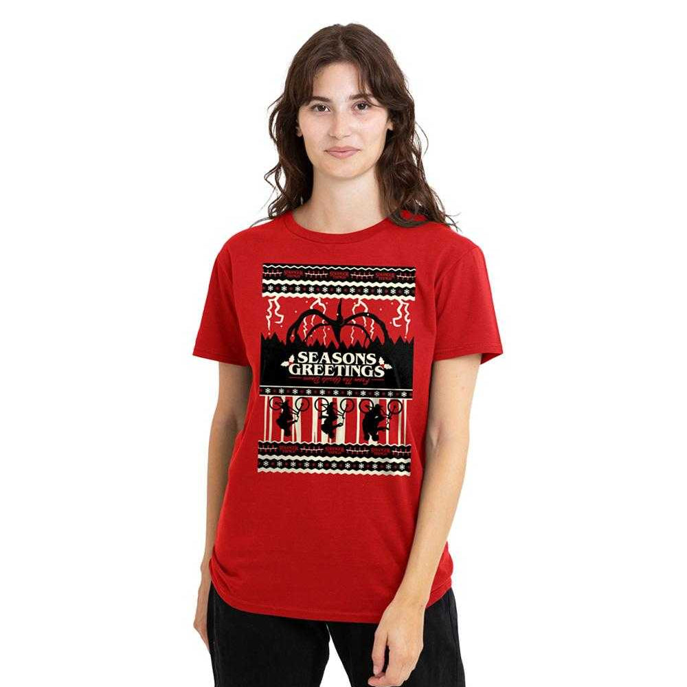 Red - Lifestyle - Stranger Things Womens-Ladies Fair Isle Christmas T-Shirt