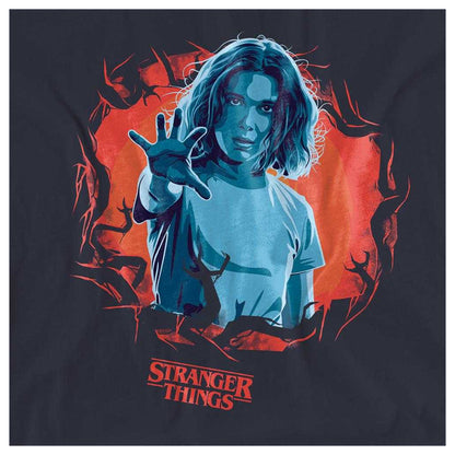 Deep Navy - Side - Stranger Things Womens-Ladies Reach Out Eleven T-Shirt