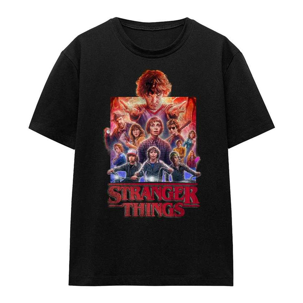 Black - Front - Stranger Things Womens-Ladies Group Poster T-Shirt