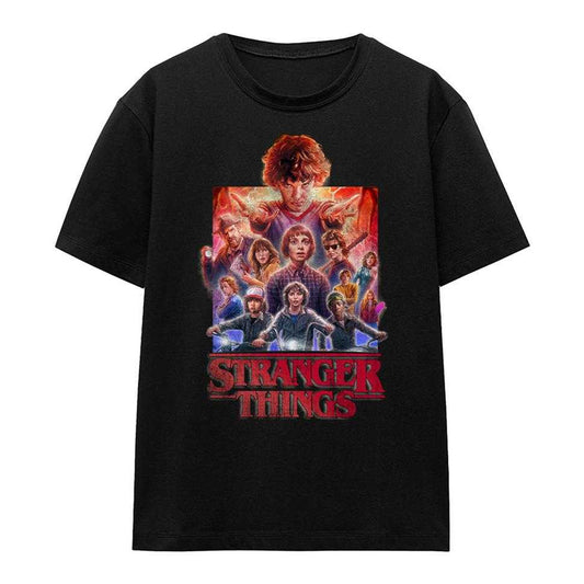 Black - Front - Stranger Things Womens-Ladies Group Poster T-Shirt