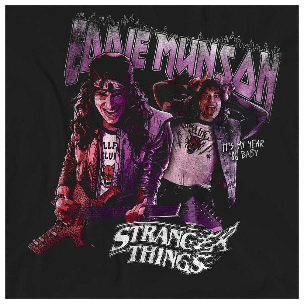 Black - Side - Stranger Things Womens-Ladies 86 Eddie Munson Homage T-Shirt