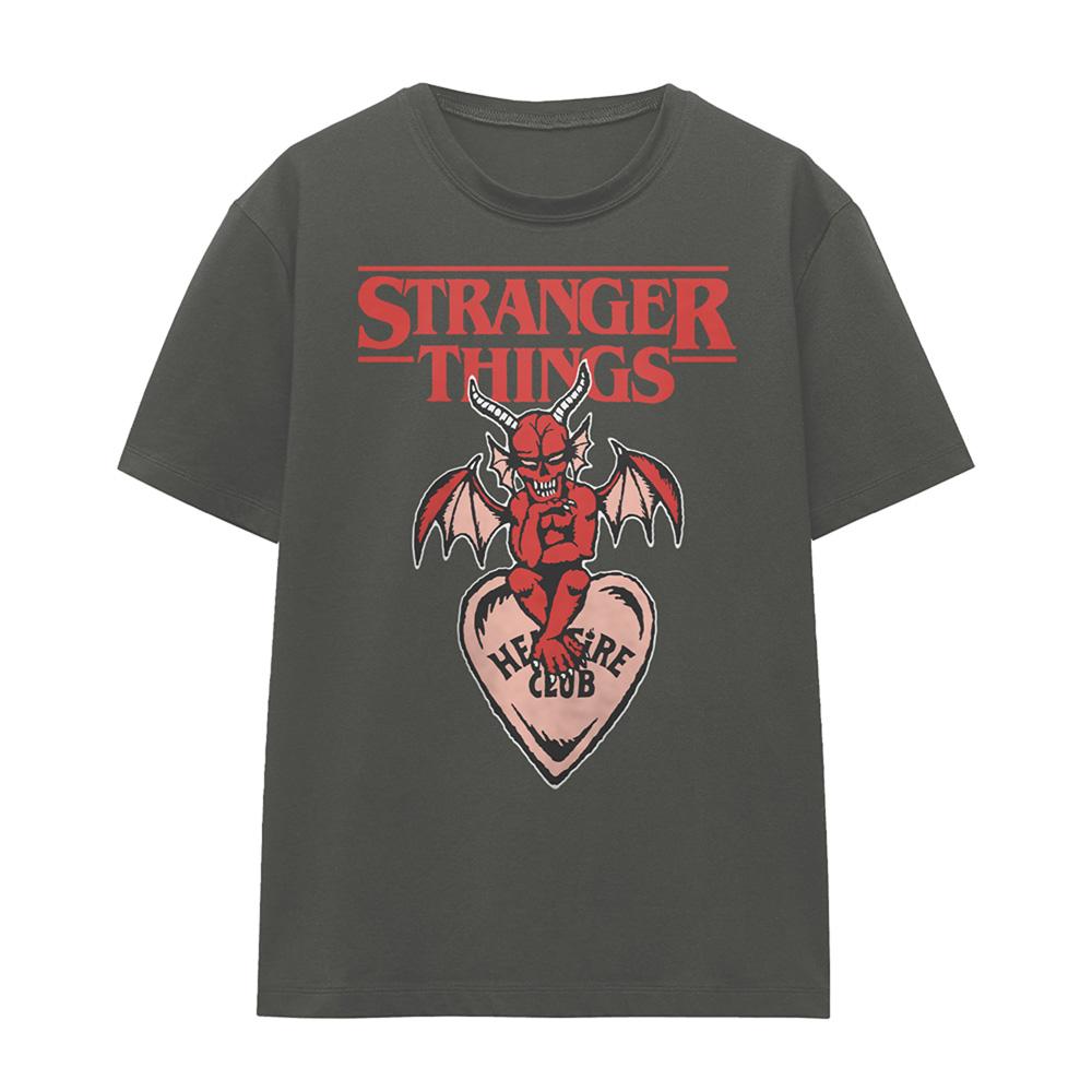 Black - Front - Stranger Things Womens-Ladies Hellfire Heart T-Shirt