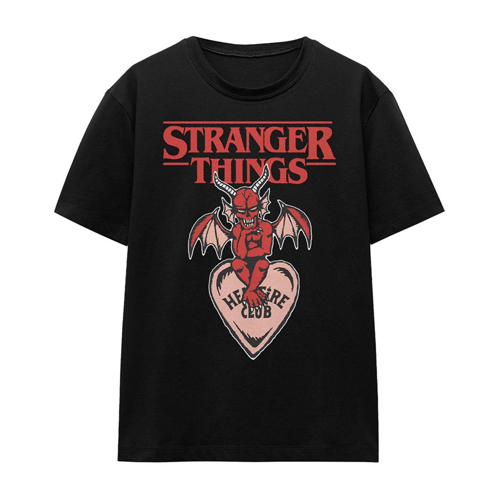 Black - Back - Stranger Things Womens-Ladies Hellfire Heart T-Shirt