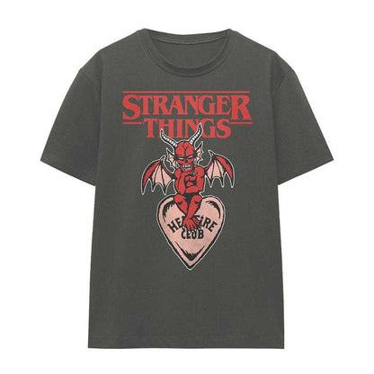 Charcoal - Front - Stranger Things Womens-Ladies Hellfire Heart T-Shirt