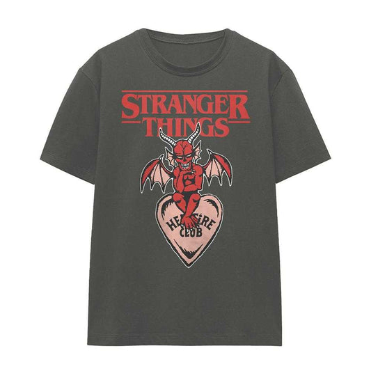 Charcoal - Front - Stranger Things Womens-Ladies Hellfire Heart T-Shirt