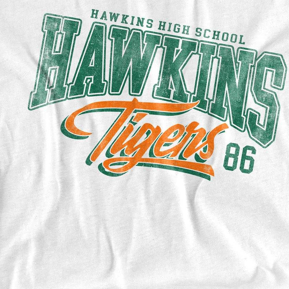 White - Pack Shot - Stranger Things Womens-Ladies Hawkins Tigers 86 T-Shirt