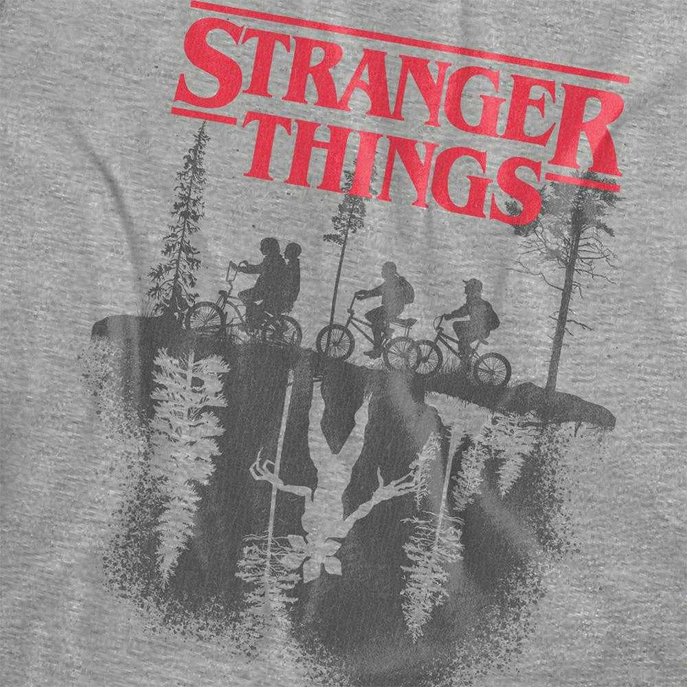Athletic Heather - Pack Shot - Stranger Things Womens-Ladies Forest Silhouette Logo T-Shirt