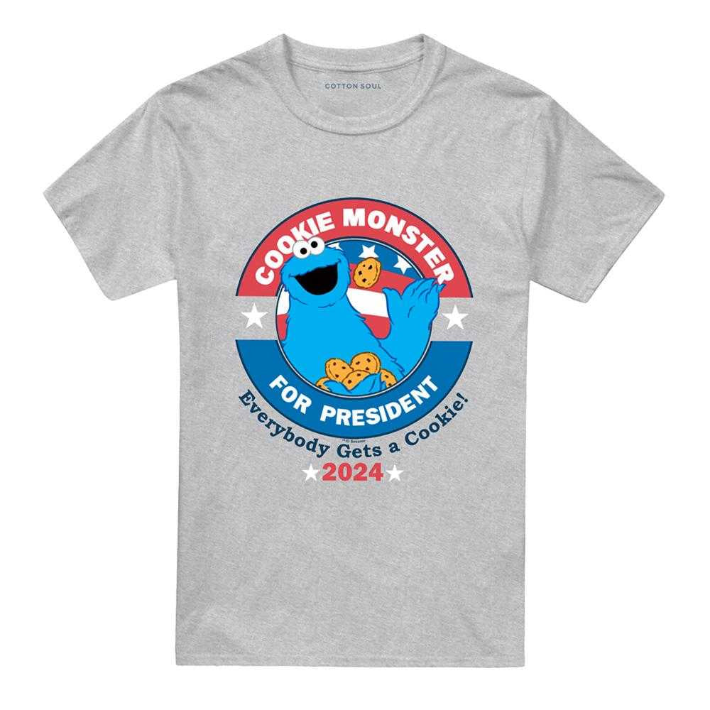 Athletic - Front - Sesame Street Unisex Adult Cookie For President T-Shirt