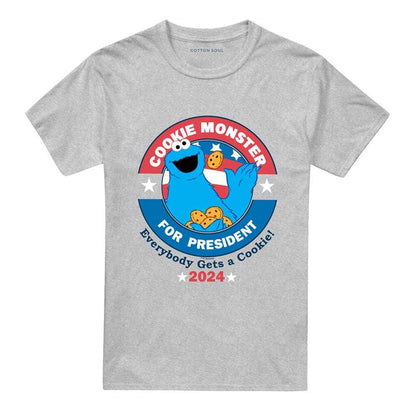Athletic - Front - Sesame Street Unisex Adult Cookie For President T-Shirt