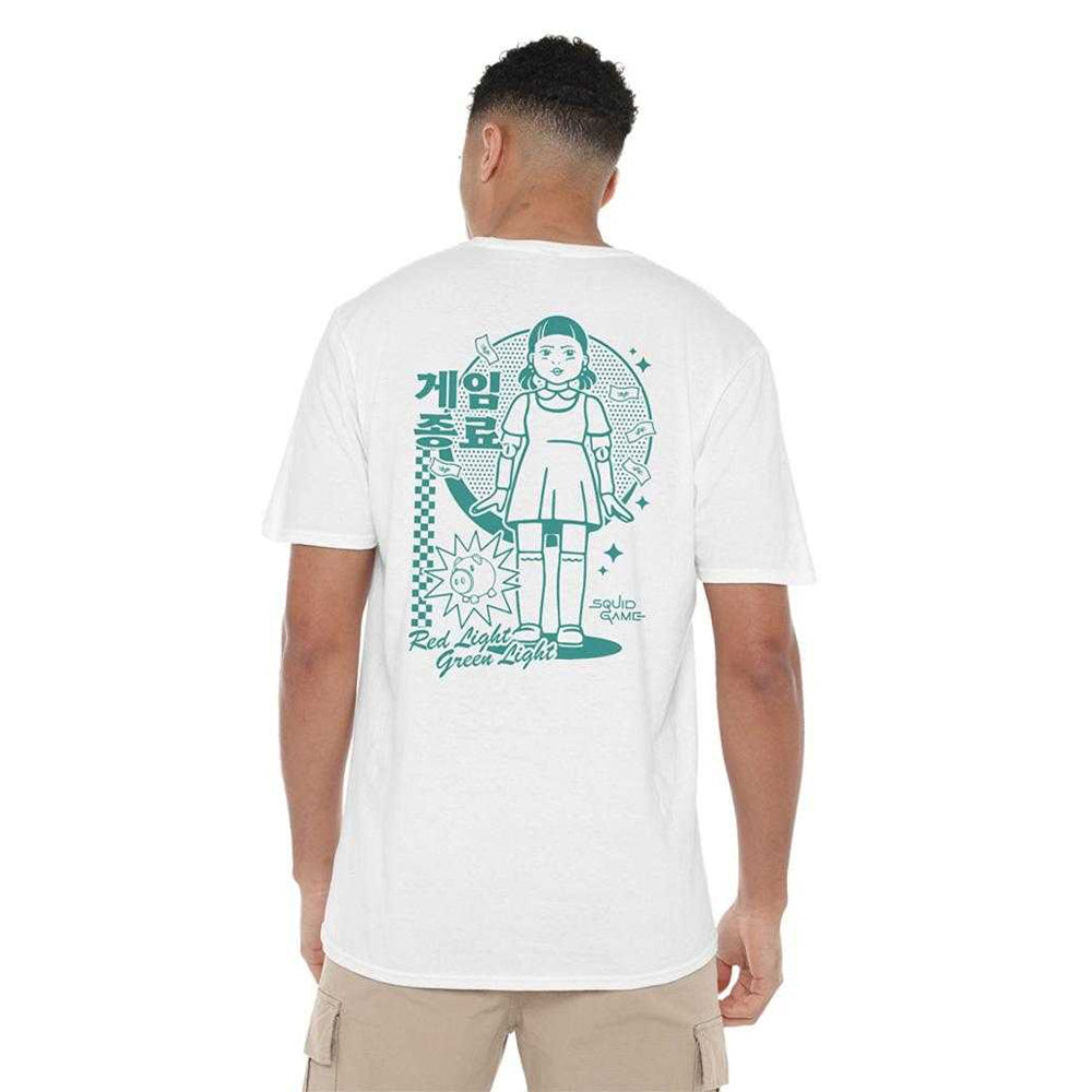 White - Pack Shot - Squid Game Unisex Adult Season 3 Red Light Green Light Back Print T-Shirt