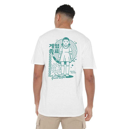 White - Pack Shot - Squid Game Unisex Adult Season 3 Red Light Green Light Back Print T-Shirt