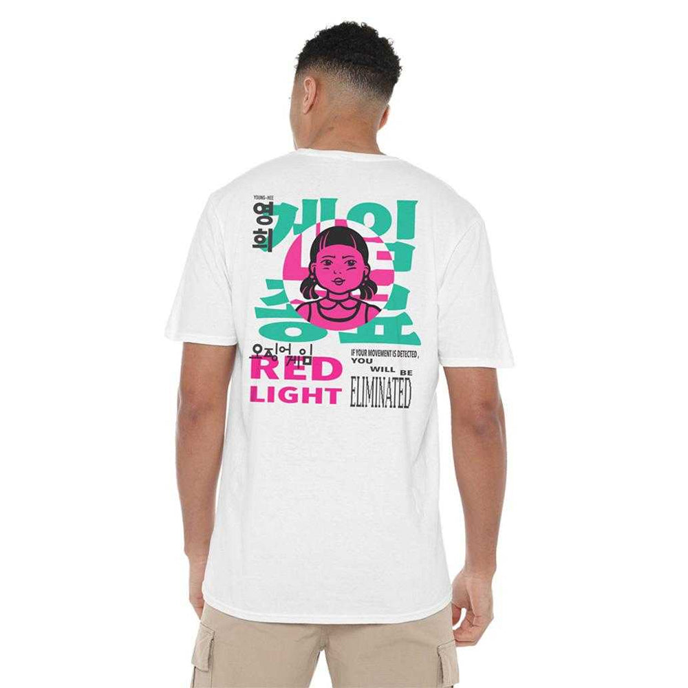 White - Pack Shot - Squid Game Unisex Adult Season 3 Red Light Young Hee Back Print T-Shirt
