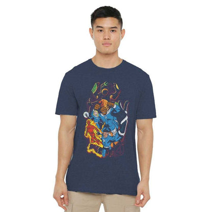 Heather Navy - Side - Fantastic Four Unisex Adult Cosmic Heroes & Villains T-Shirt