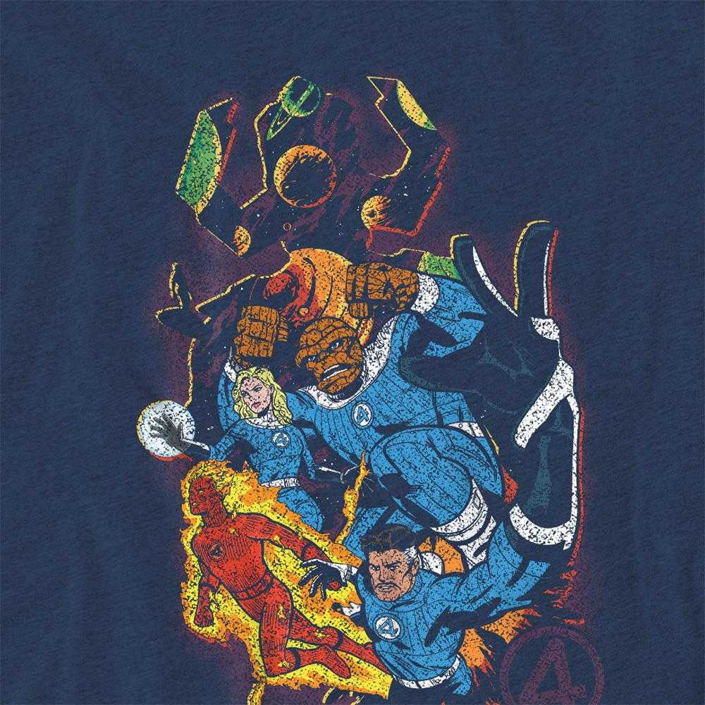 Heather Navy - Pack Shot - Fantastic Four Unisex Adult Cosmic Heroes & Villains T-Shirt