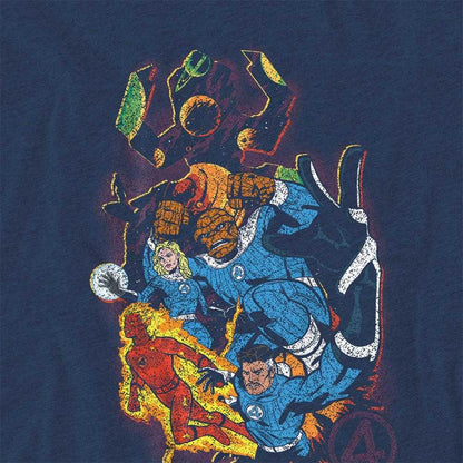 Heather Navy - Pack Shot - Fantastic Four Unisex Adult Cosmic Heroes & Villains T-Shirt